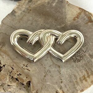 Sterling Silver 925 Mexico 2.82" Twisted Conjoined Double Open Heart Brooch 7g
